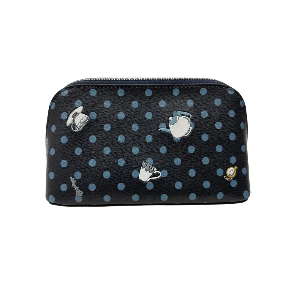 Kate Spade Disney Alice in Wonderland Cosmetic Makeup Case Blue Polka Dot